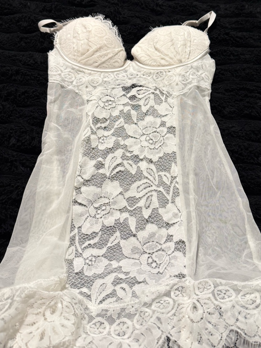 White Lace Babydoll Chemise with Floral Detailing